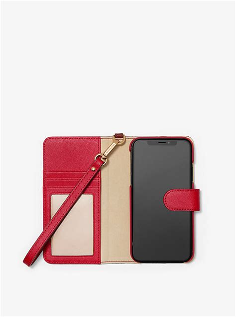 michael kors embossed leather phone case|Saffiano Leather Wristlet Folio Case for iPhone XR .